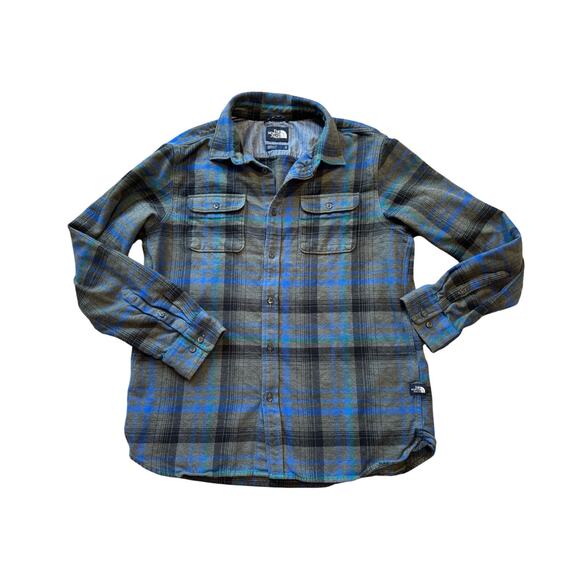 The North Face Long sleeve, button down Heavy Flannel, shirt, Large; Gray & Blue - Picture 1 of 11